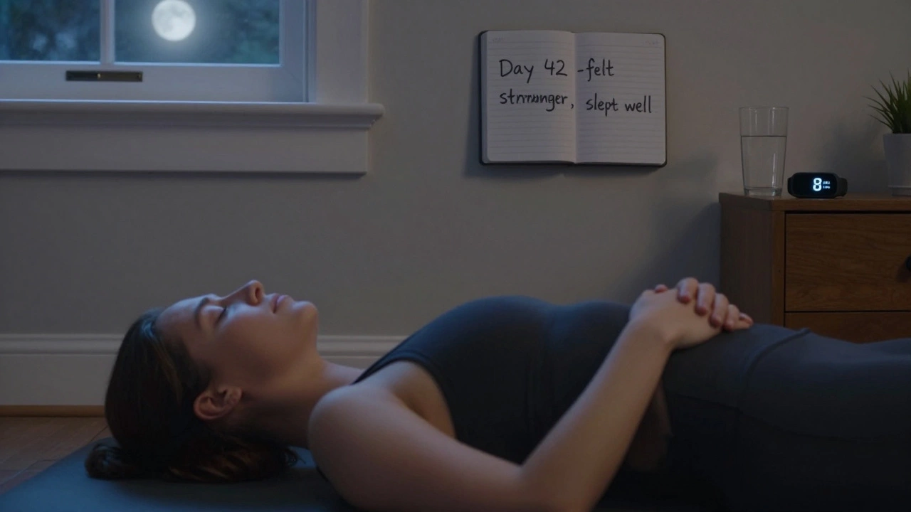 A person resting at night with water and sleep tracker, emphasizing recovery for stamina.