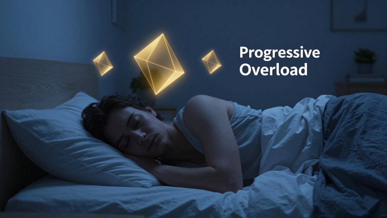 A person sleeping peacefully with abstract golden symbols of strength and growth