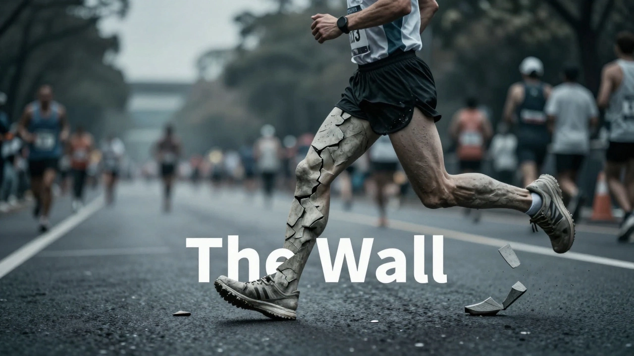 Conceptual image of a runner turning to stone to represent hitting the wall.