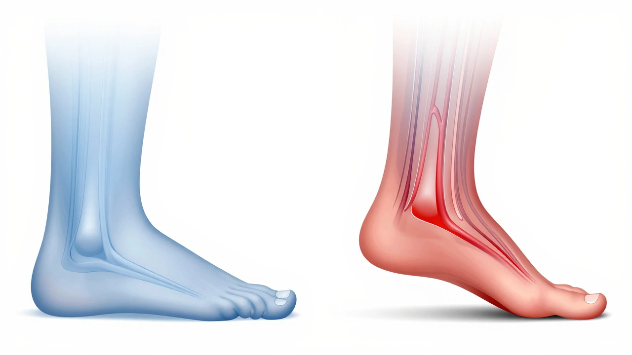 Illustration comparing resting vs running foot shape and swelling