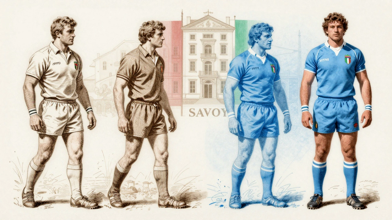 Vintage illustration showing history of Italian rugby team evolution