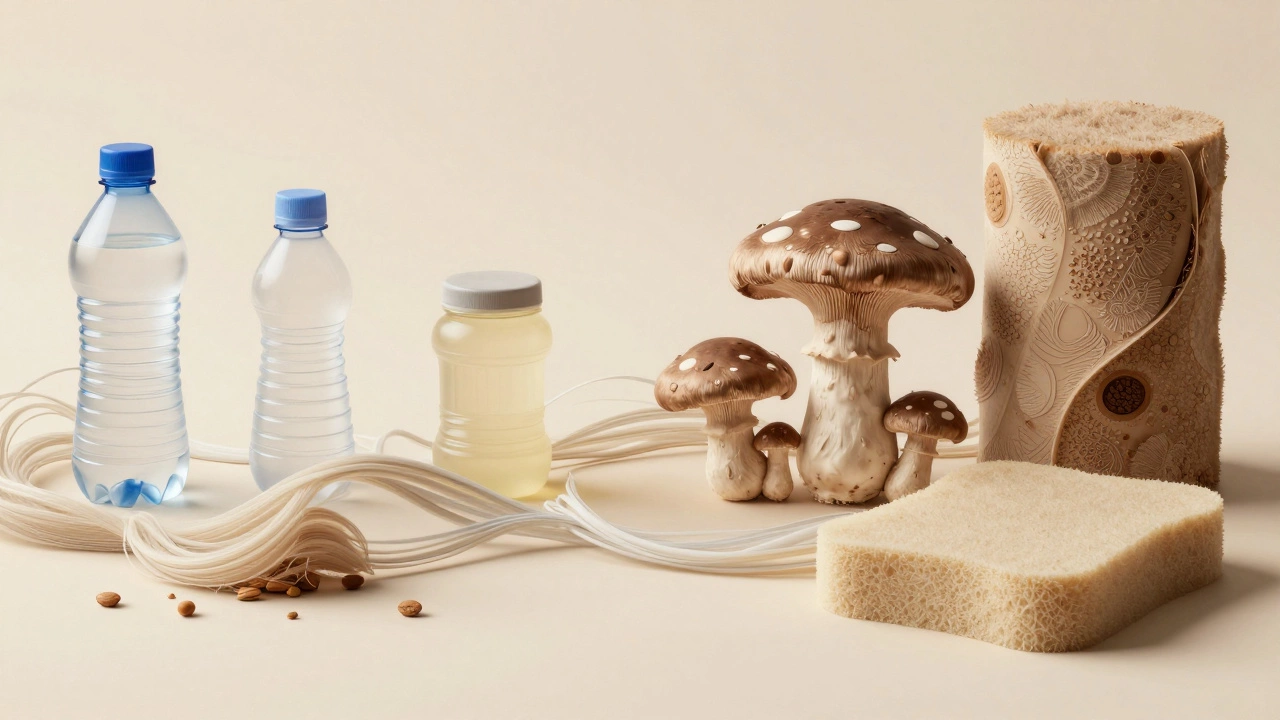 Illustration of sustainable bio-materials replacing plastic in sportswear
