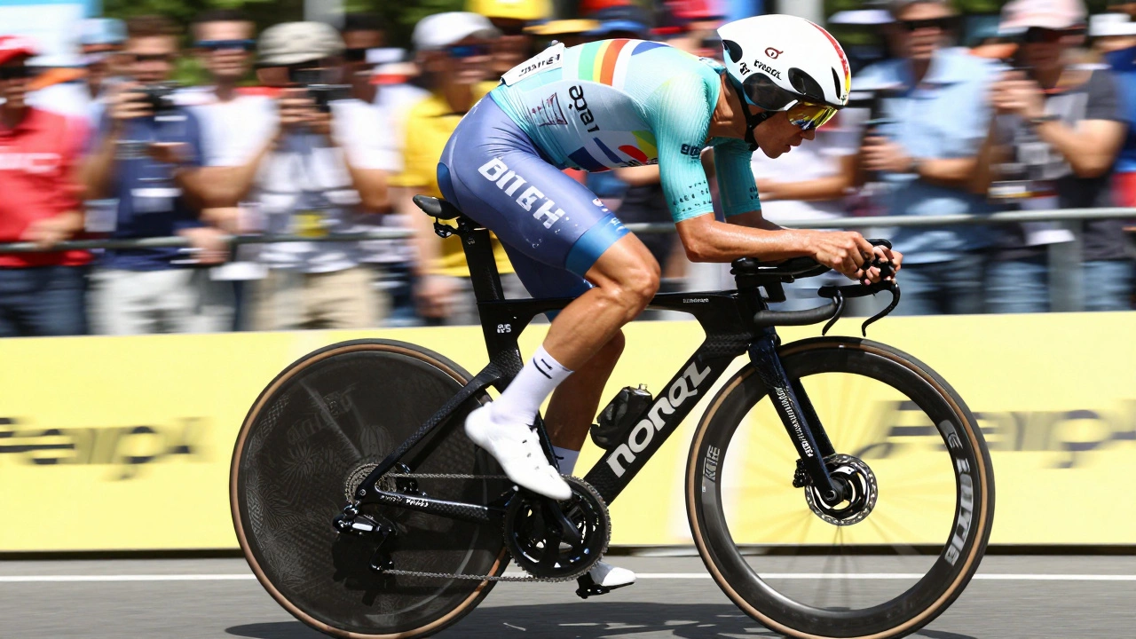 Pro cyclist racing on high-tech carbon road bike