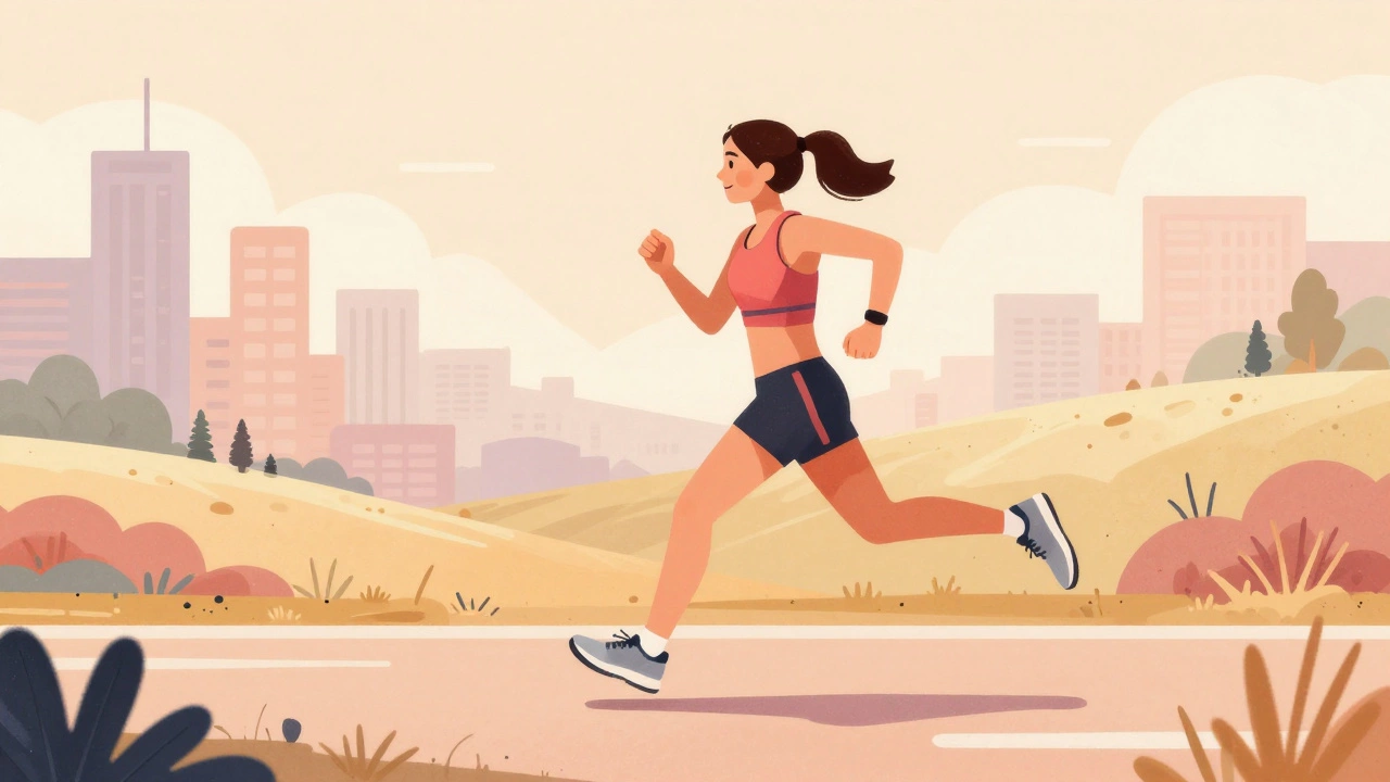 Female runner demonstrating grace and endurance on scenic path