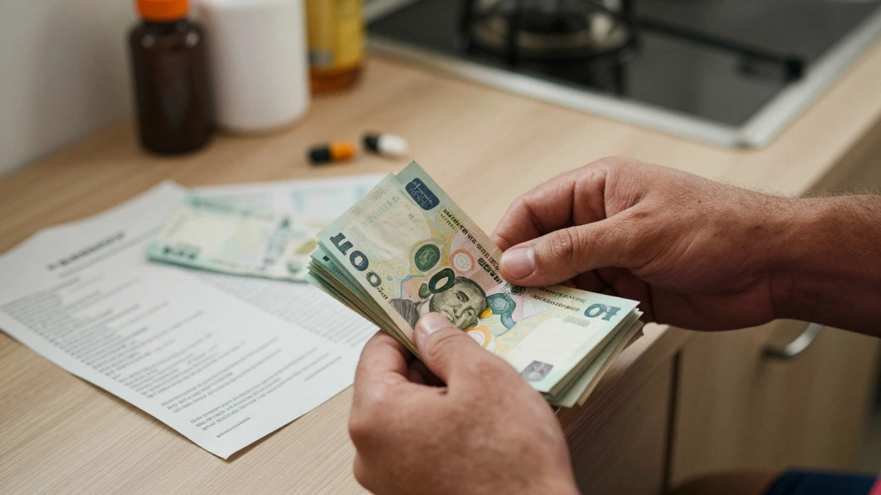 Player counting cash alongside medical and food receipts