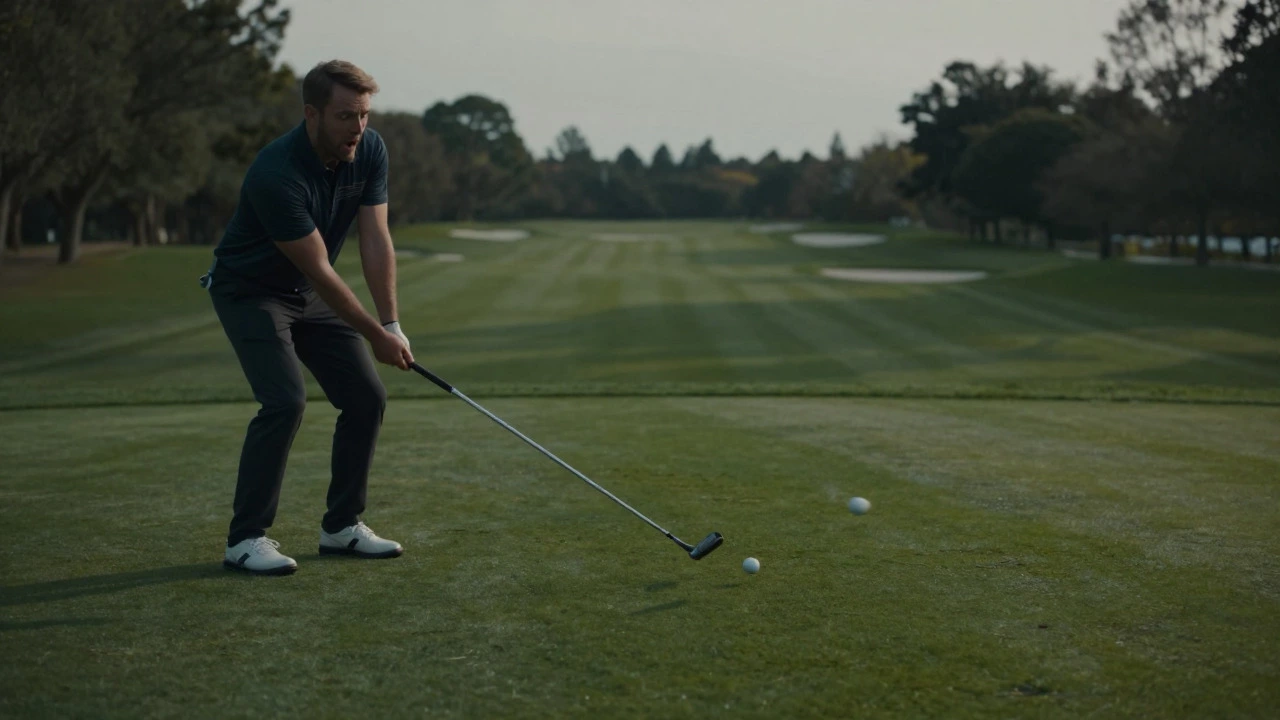 Golf ball shooting sideways after being struck by the hosel
