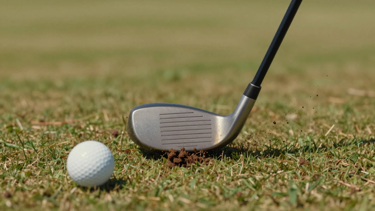 Golf club hitting the ground before the ball in a duff shot