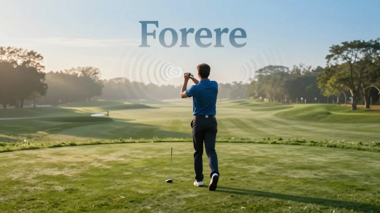 Golfer on tee box with visual representation of warning shout