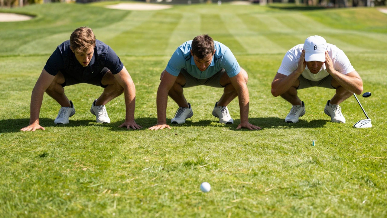 Golfers ducking as a fast-moving ball approaches them