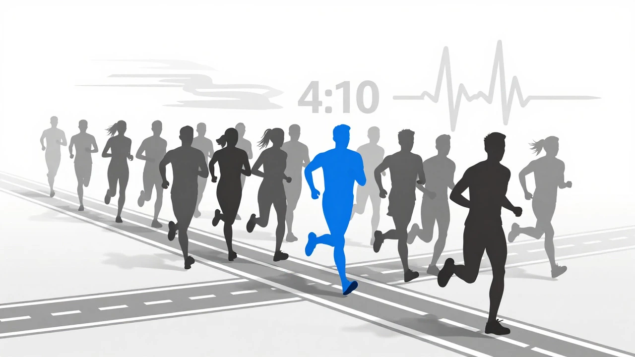 Illustration of a fast runner leading a pack of slower competitors