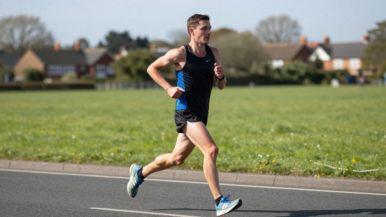 Runner sprinting on a road during a training session