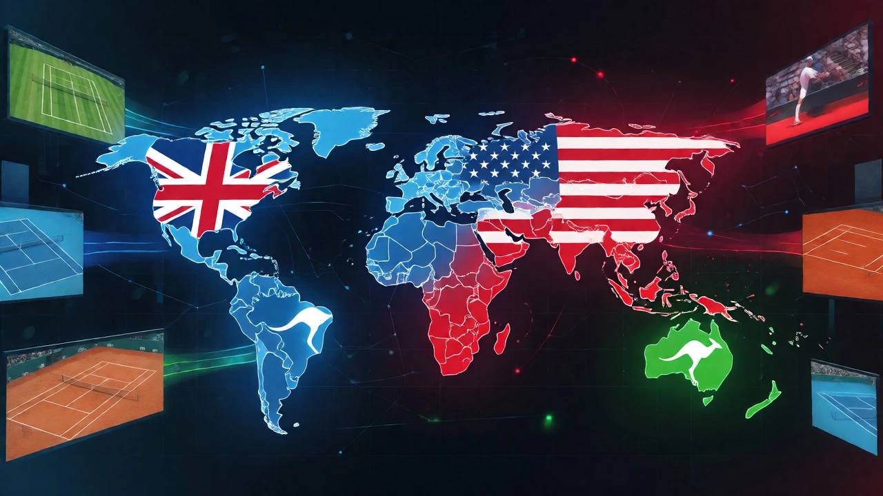 Conceptual map showing fragmented global tennis broadcasting rights by region