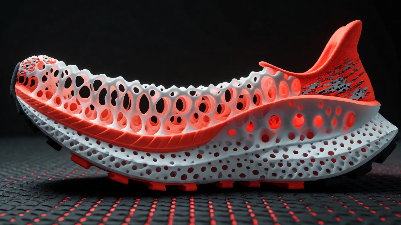 Cross-section of running shoe midsole revealing foam cell structure
