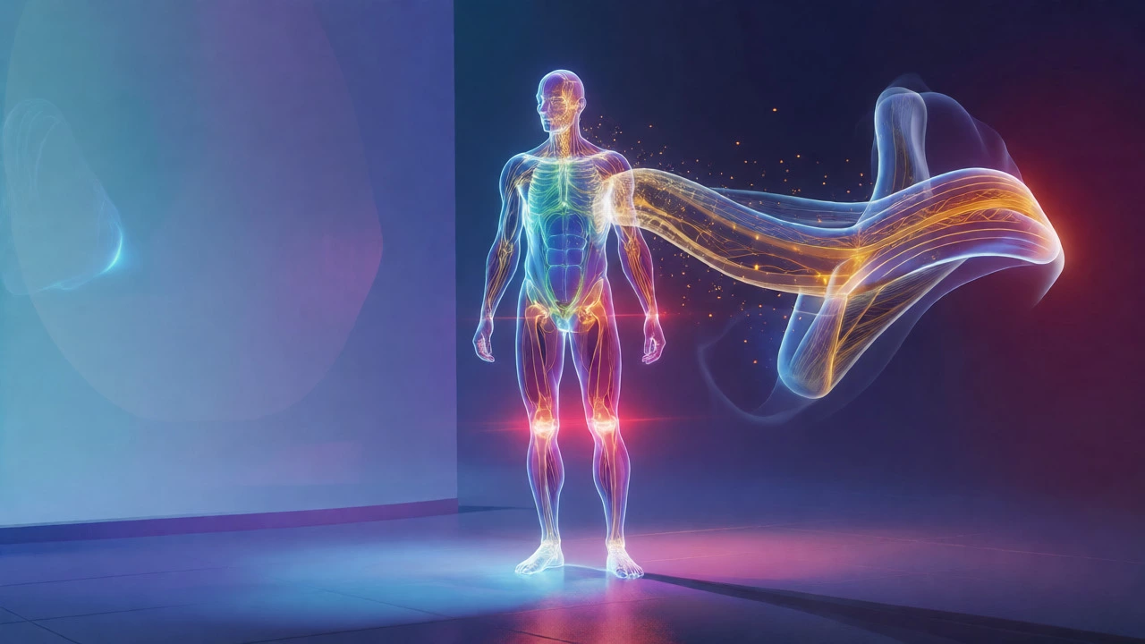 Conceptual illustration of muscle fiber repair and biological recovery processes