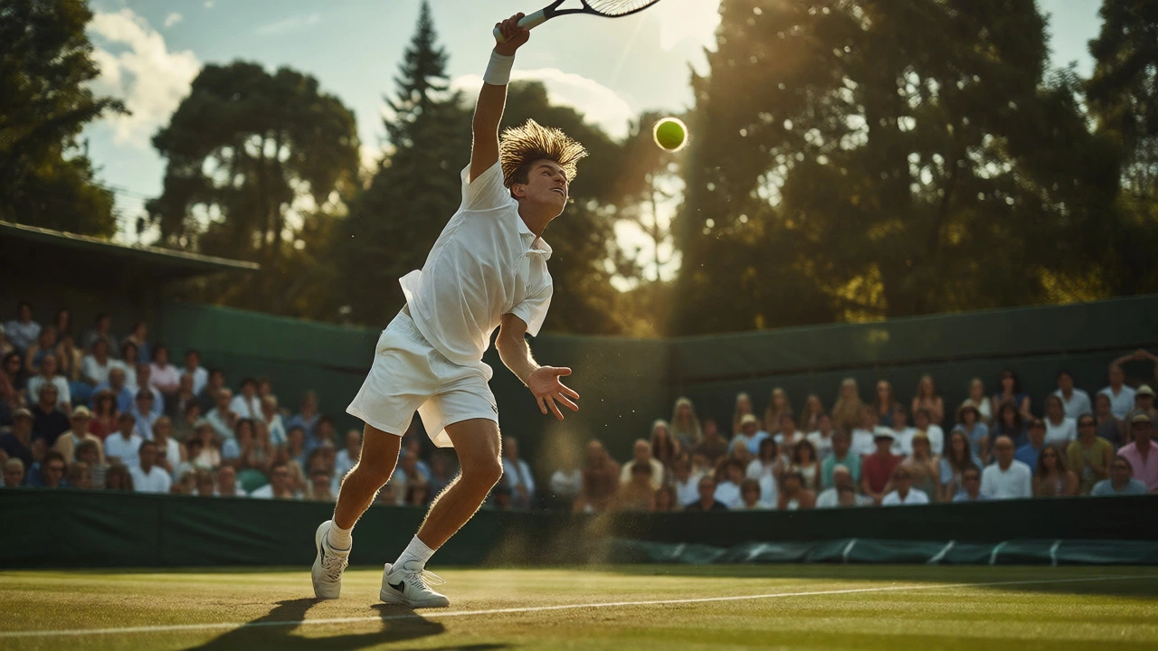Teenage pro serving intensely during a professional match